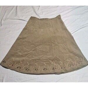 Kool Jeans Skirt Women's L Tan Corduroy Skirt Embroidered Floral Cottagecore Y2k